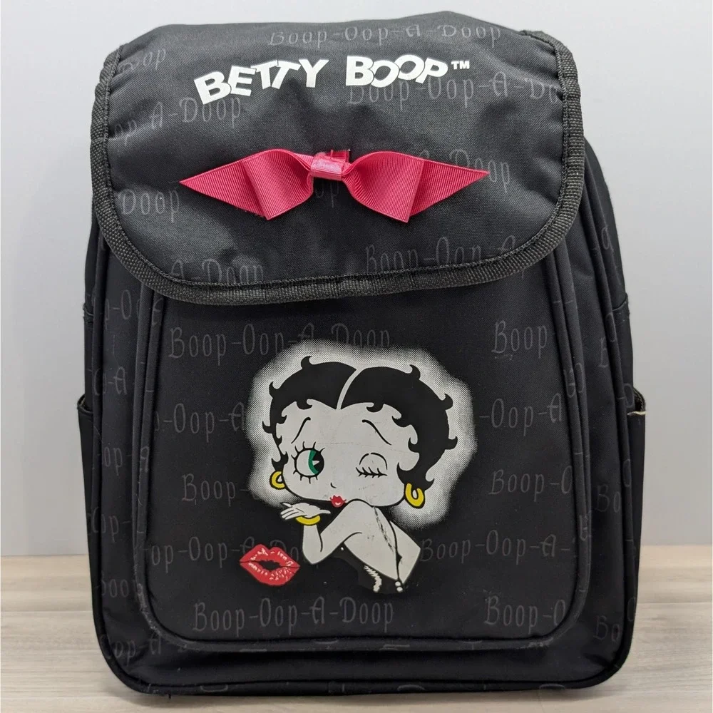 Betty Boop Black Backpack Purse Cartoon Character Kiss Print Boop Oop A Doop Bag